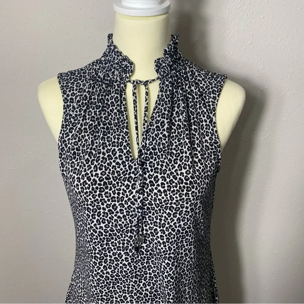 Michael Kors Ruffle Neck Sleeveless Animal Print Blouse Women's Size Small